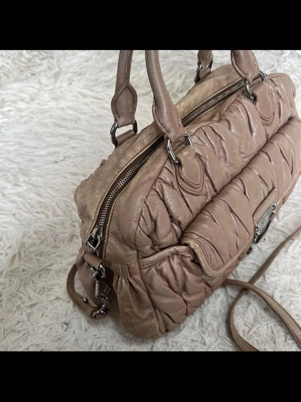 Miu Miu Quilted Leather Shoulder Bag in Taupe